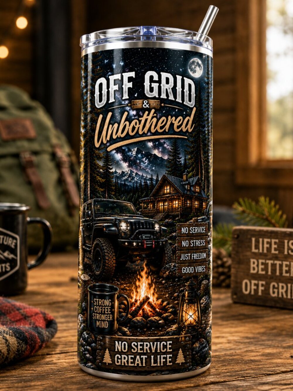 🏕️ OFF GRID & UNBOTHERED 20 OZ SKINNY TUMBLER